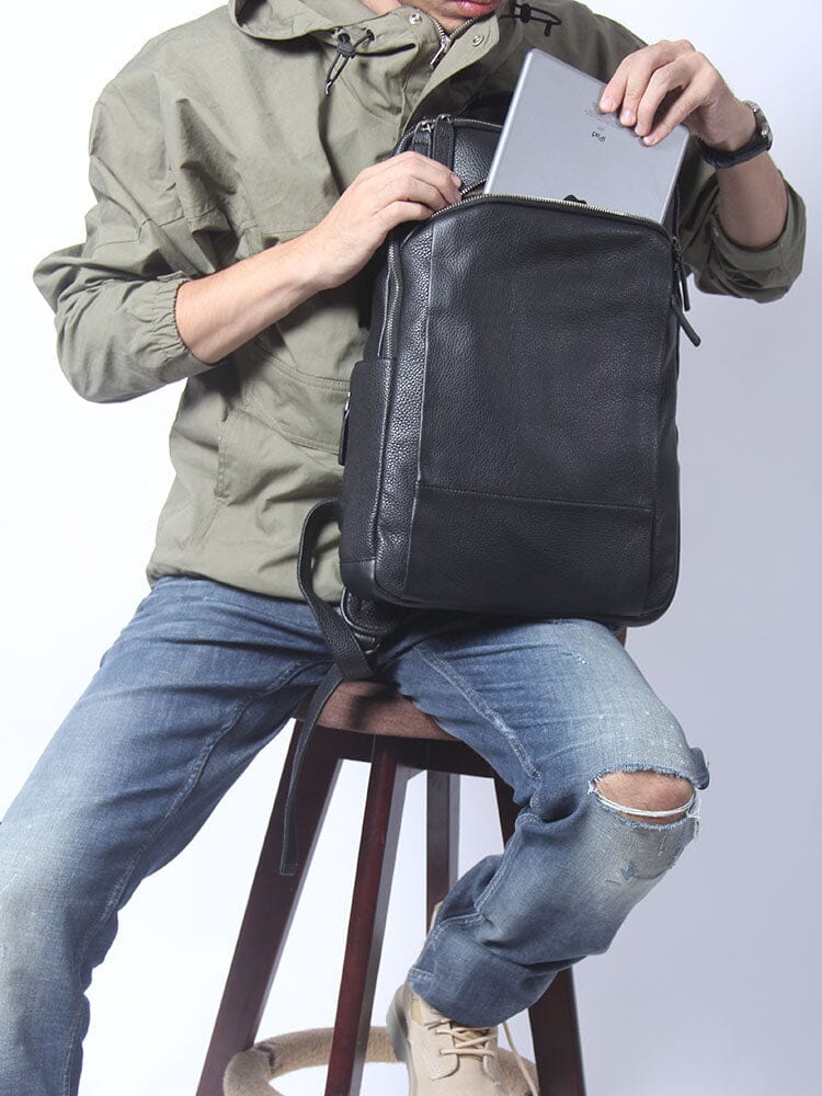 Black Leather Laptop Backpack | DALLAS