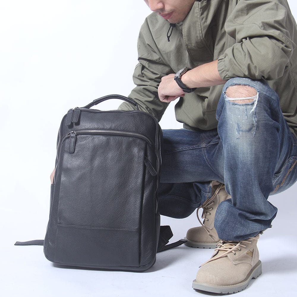 Black Leather Laptop Backpack | DALLAS