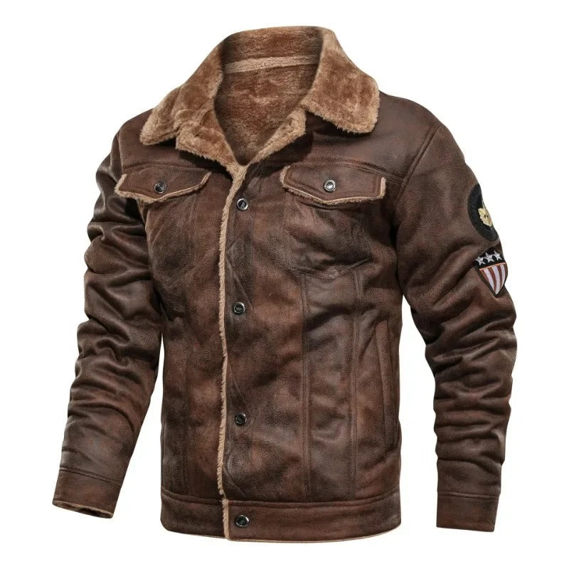 Elegant Warm Fleece Leather Jacket